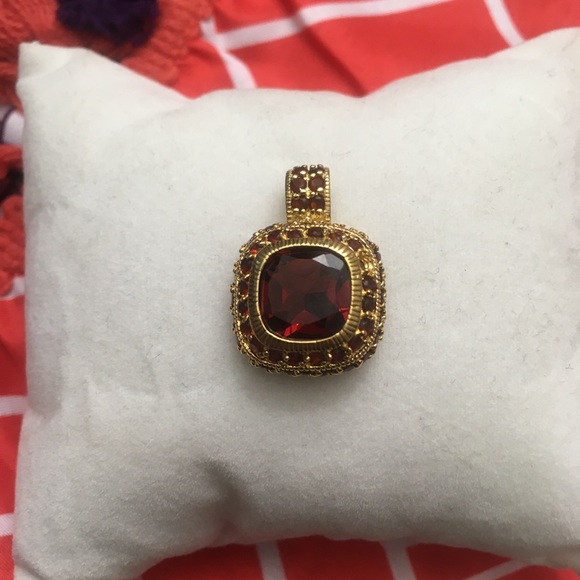 925 Silver Gold Plated Garnet CZ Pendant Ring Set - Picture 6 of 16